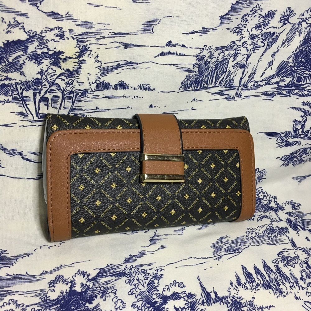 Bosalina Long Brown & Tan Wallet Gold hardware NEW giftable